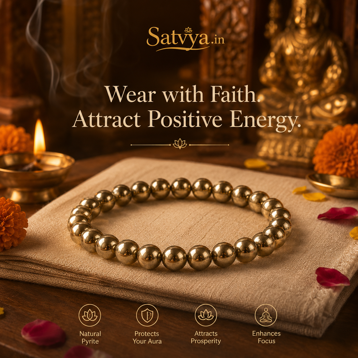 Raw Pyrite Stone Bracelet for Men & Women
