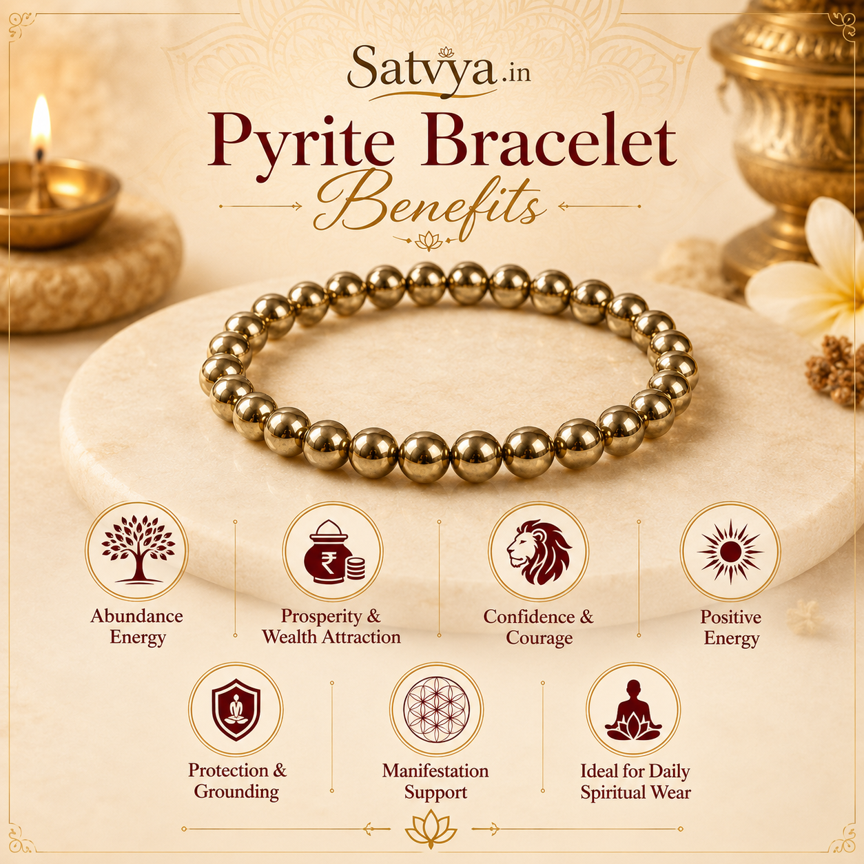 Raw Pyrite Stone Bracelet for Men & Women