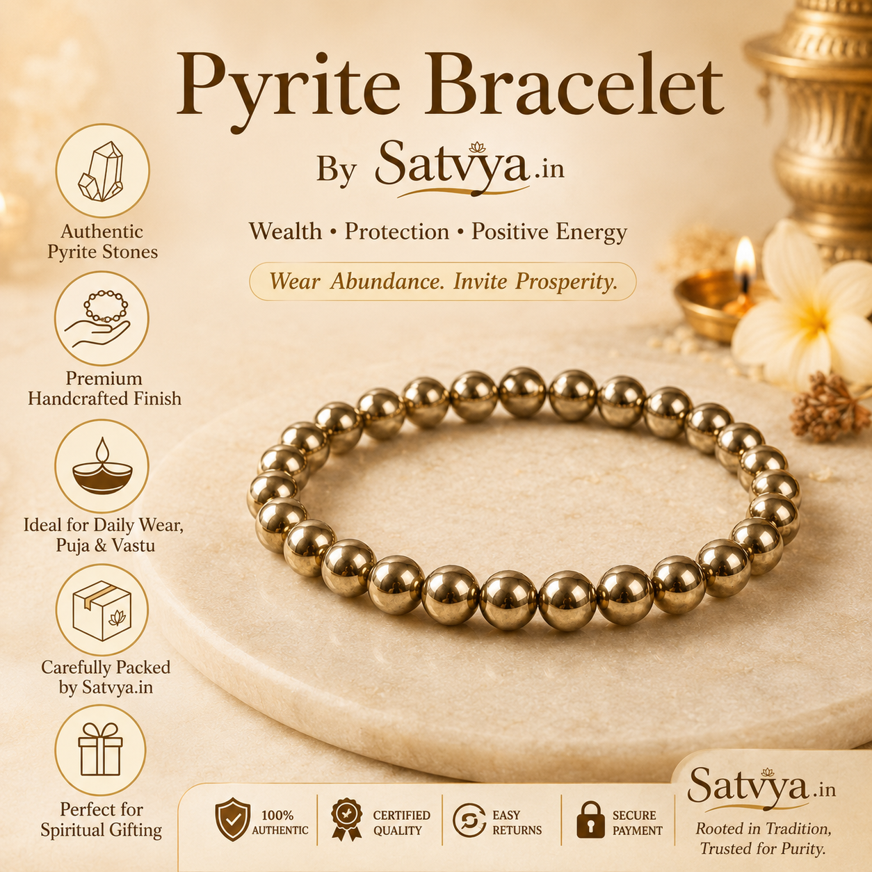 Raw Pyrite Stone Bracelet for Men & Women